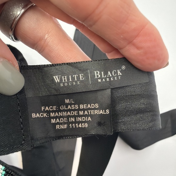 WHITE HOUSE BLACK MARKET Blue Black Green Glass Beaded Tie Belt M/L - Picture 4 of 7